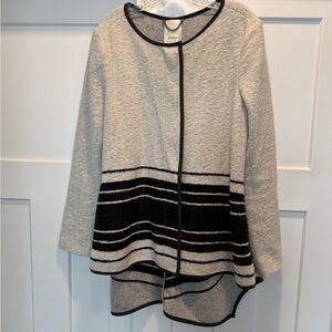 Anthropologie Elevenses gray and black striped button up cardigan jacket-size M